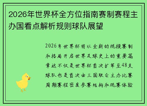 2026年世界杯全方位指南赛制赛程主办国看点解析规则球队展望
